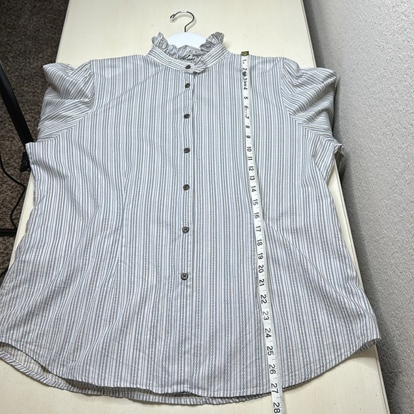 LRL Lauren Jeans Company 100% Cotton Ruffle Collar Button Down Shirt Size XL - Picture 13 of 14